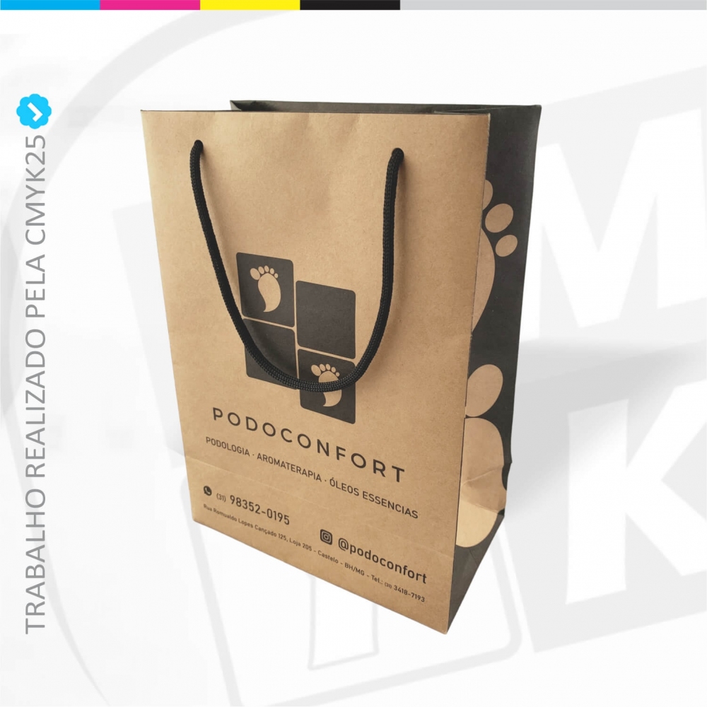 Sacola de Papel Kraft Personalizada - 17,5x24x9,5cm - 1 Cor Pantone - 1.000 unid.