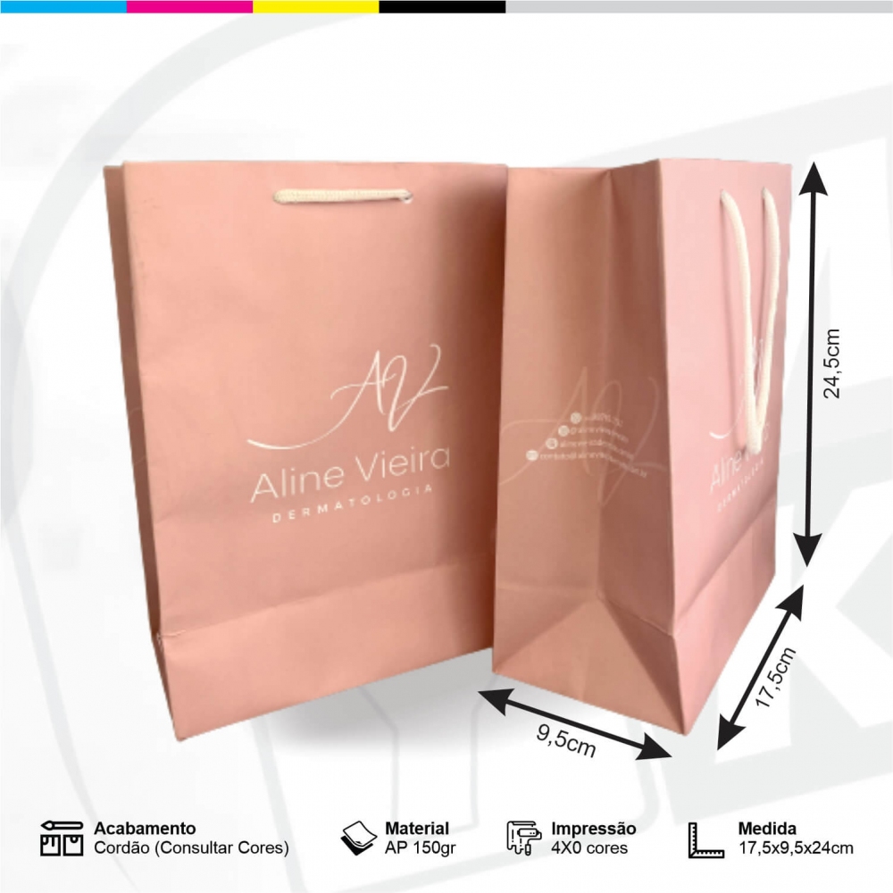 Sacola de Papel Apergaminhado Personalizada - 17,5x24x9,5cm - 1 Cor Pantone - 1.000 unid.