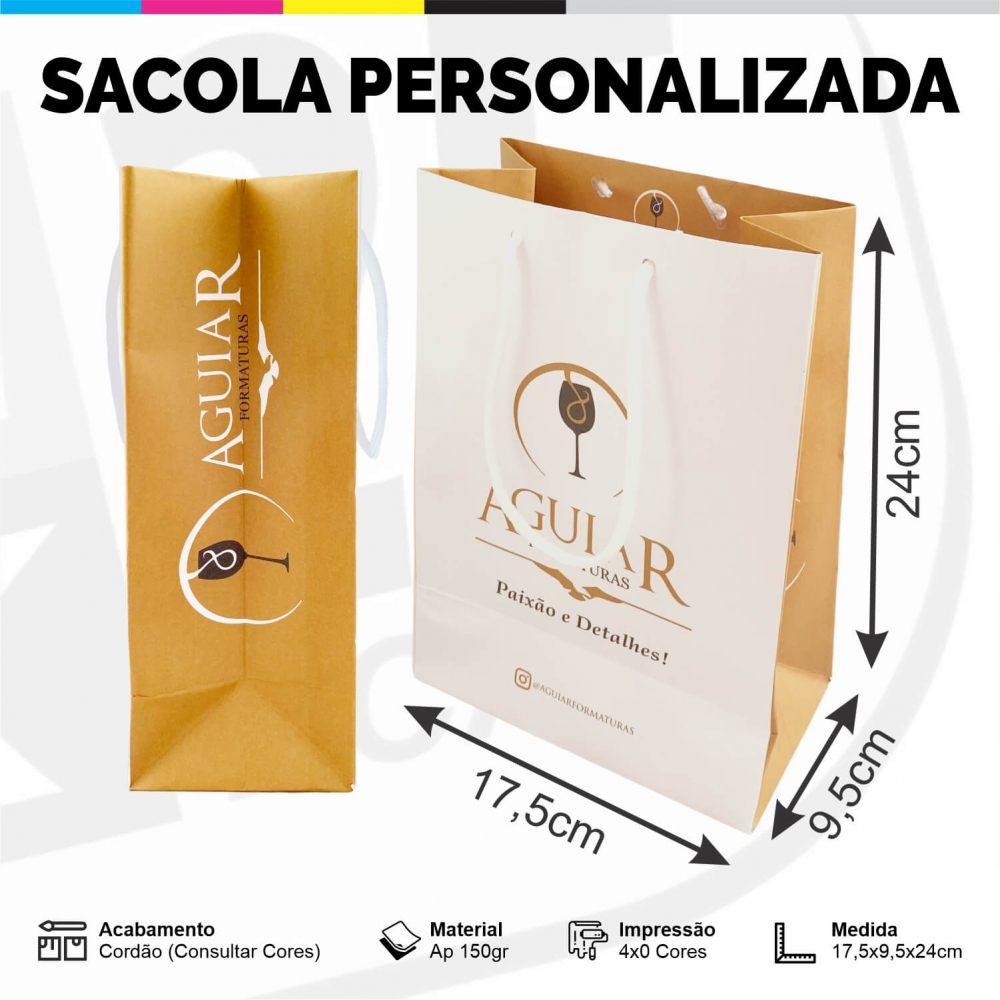 Sacola de Papel Apergaminhado Personalizada - 17,5x24x9,5cm - Colorida - 1.000 unid.